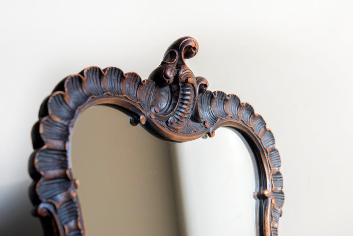 Antique Mantle Mirror, Hand Carved Wood Frame 1920s