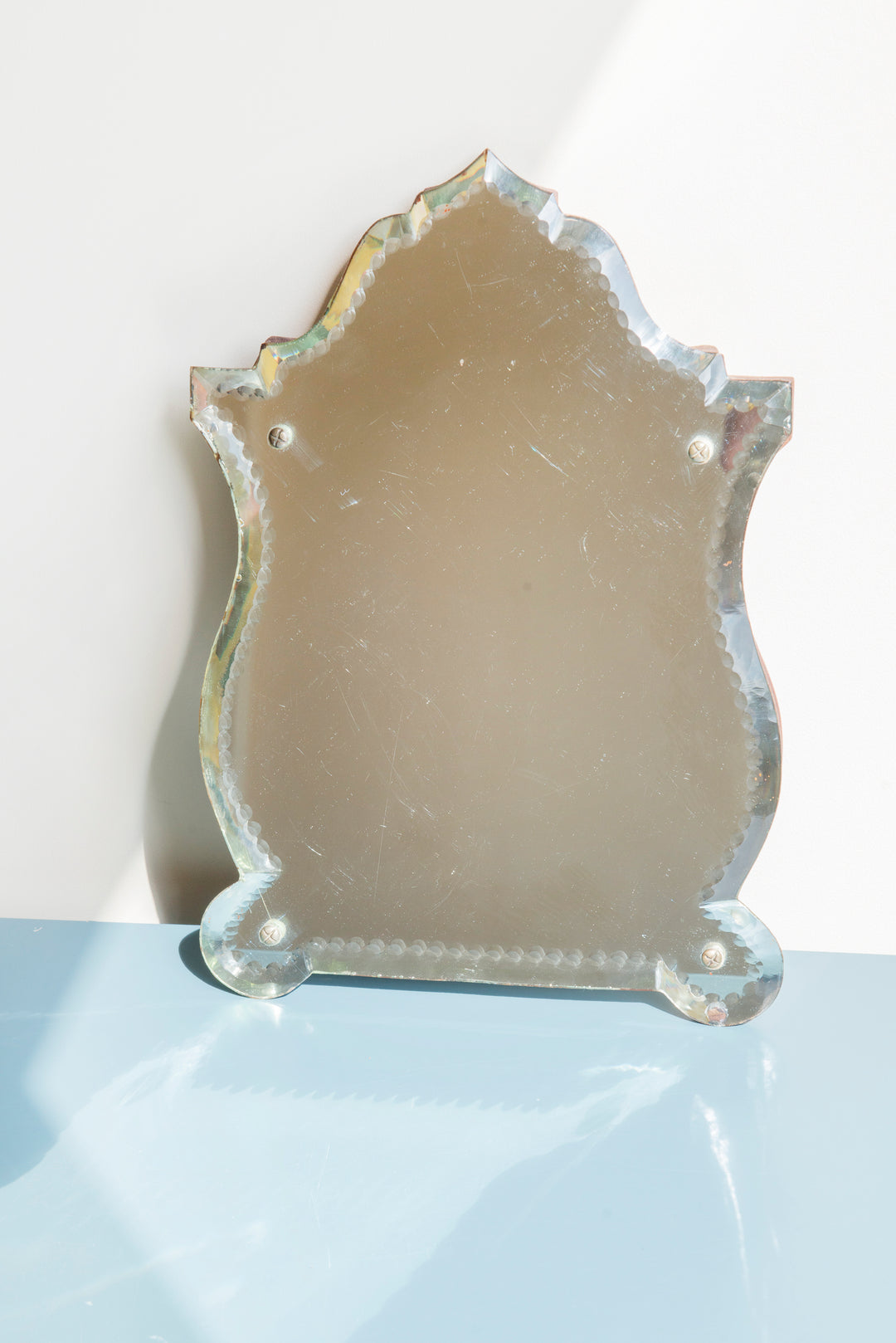 Antique Frameless Table Mirror With Etched Glass, 1920s