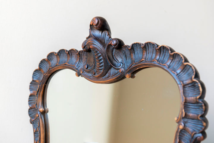 Antique Mantle Mirror, Hand Carved Wood Frame 1920s