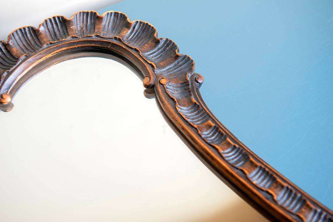 Antique Mantle Mirror, Hand Carved Wood Frame 1920s