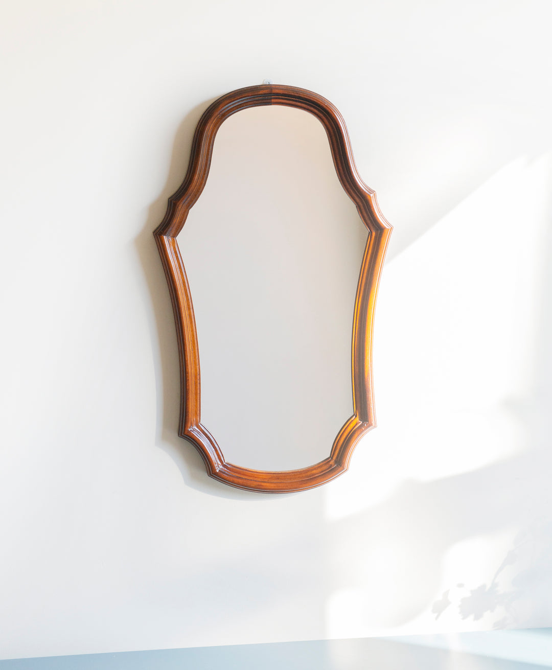 Victorian Style Wooden Mirror With Scalloped Frame