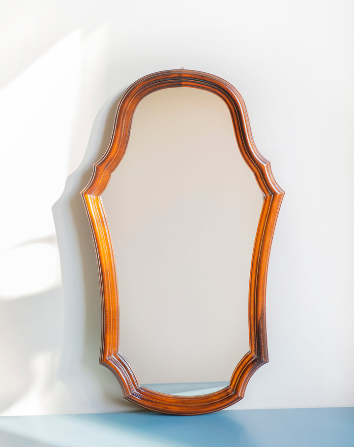 Victorian Style Wooden Mirror With Scalloped Frame