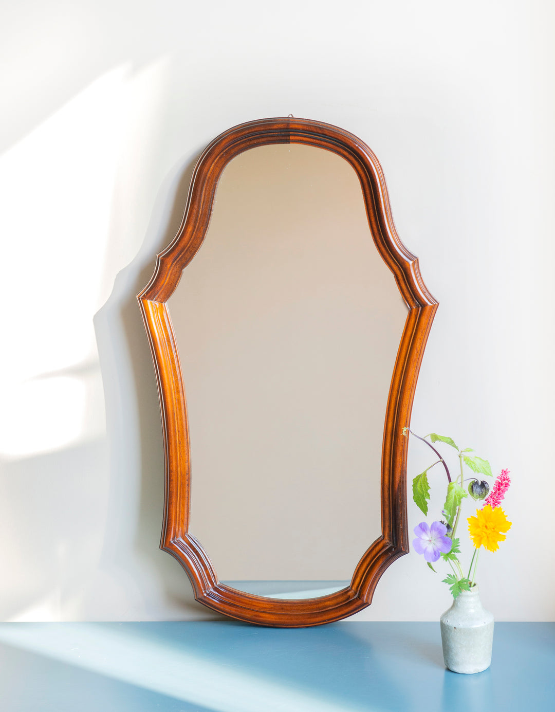 Victorian Style Wooden Mirror With Scalloped Frame