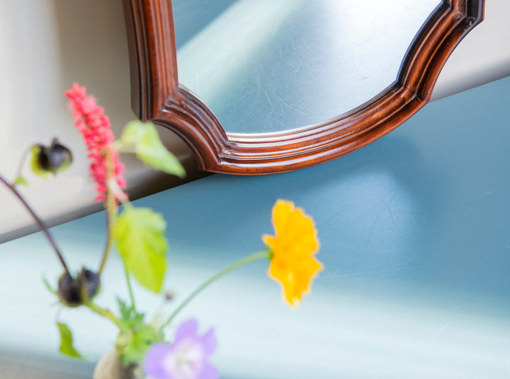 Victorian Style Wooden Mirror With Scalloped Frame