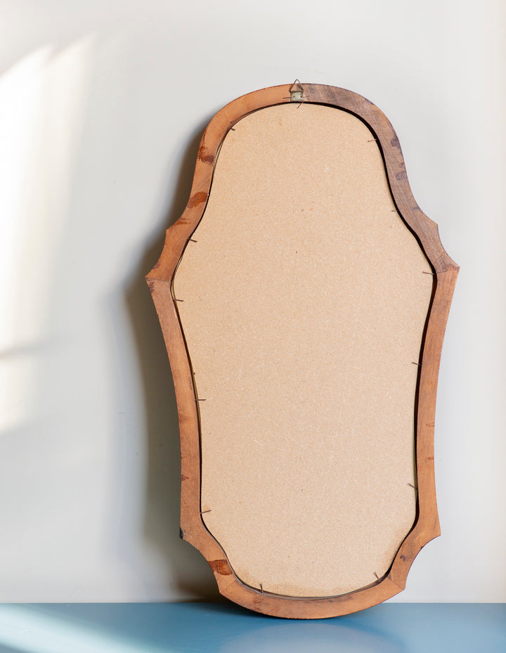 Victorian Style Wooden Mirror With Scalloped Frame