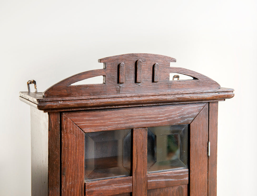 Dark Brown Hanging Cabinet With Key, Hand Carved Wood