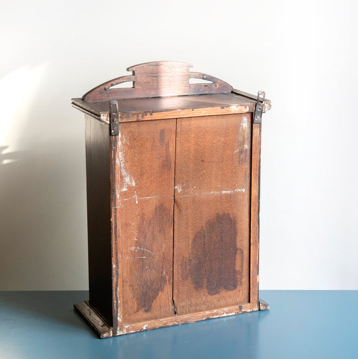 Dark Brown Hanging Cabinet With Key, Hand Carved Wood