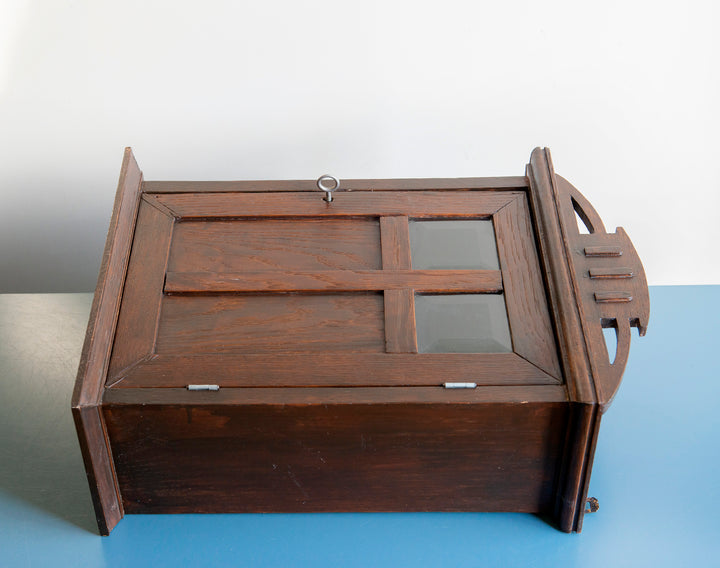 Dark Brown Hanging Cabinet With Key, Hand Carved Wood