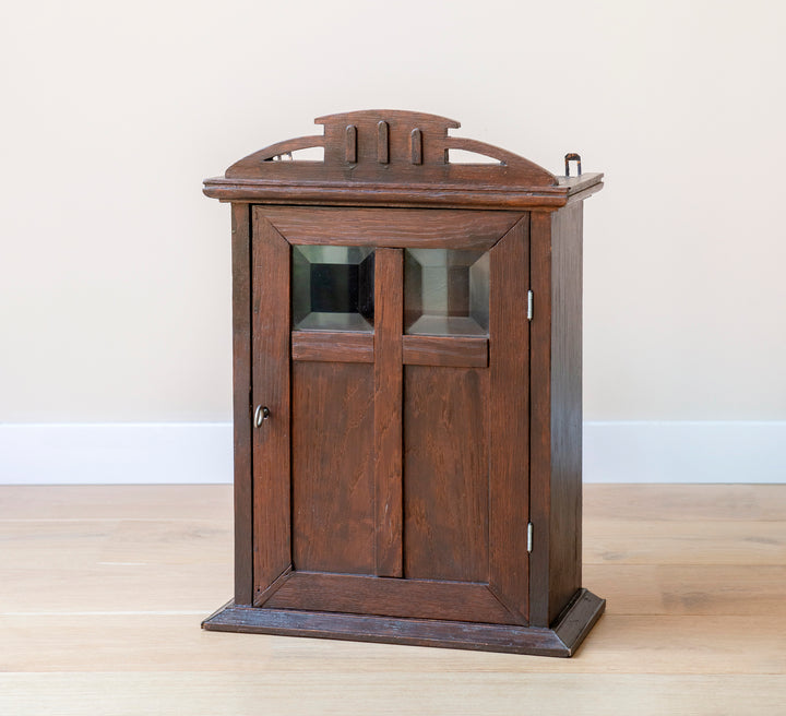 Dark Brown Hanging Cabinet With Key, Hand Carved Wood