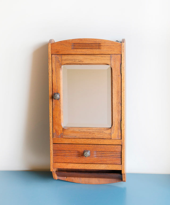 Hanging Apothecary Cabinet With Mirror And Drawer, Oak Wood