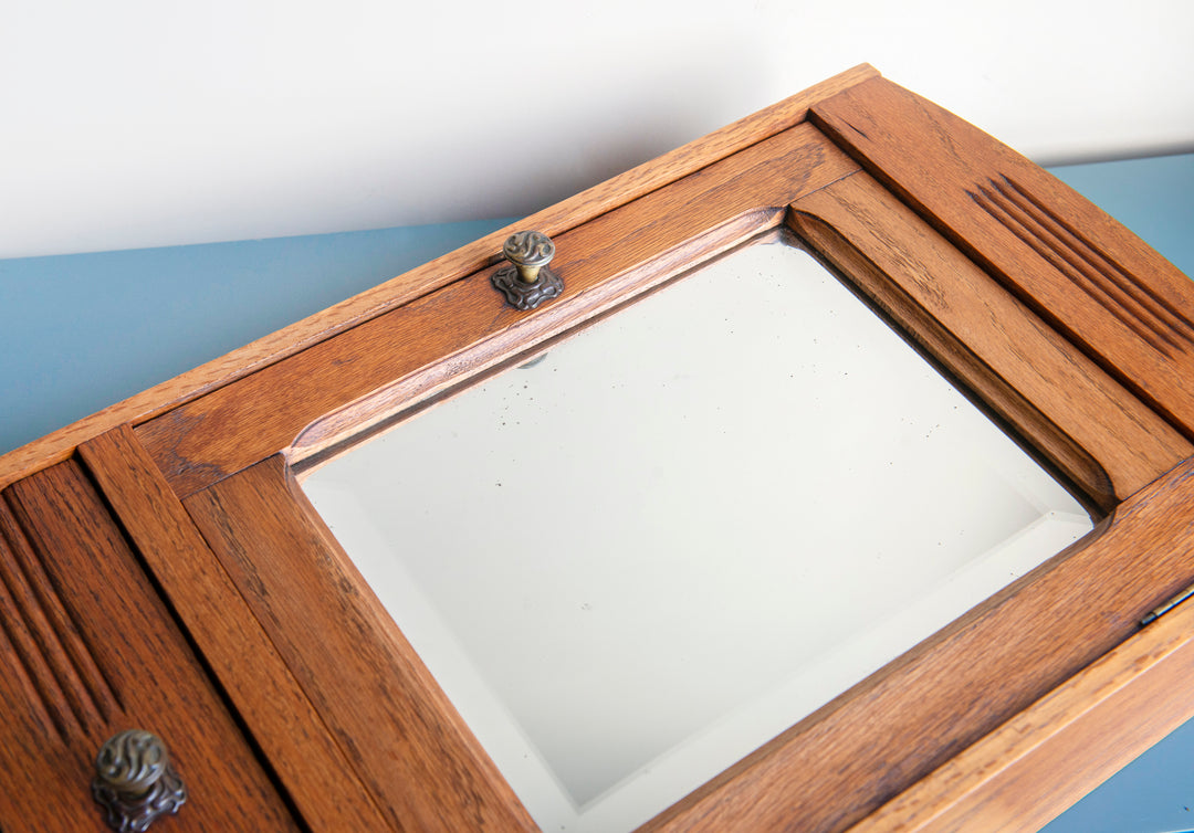 Hanging Apothecary Cabinet With Mirror And Drawer, Oak Wood