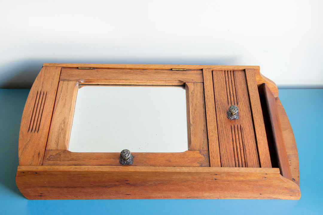 Hanging Apothecary Cabinet With Mirror And Drawer, Oak Wood