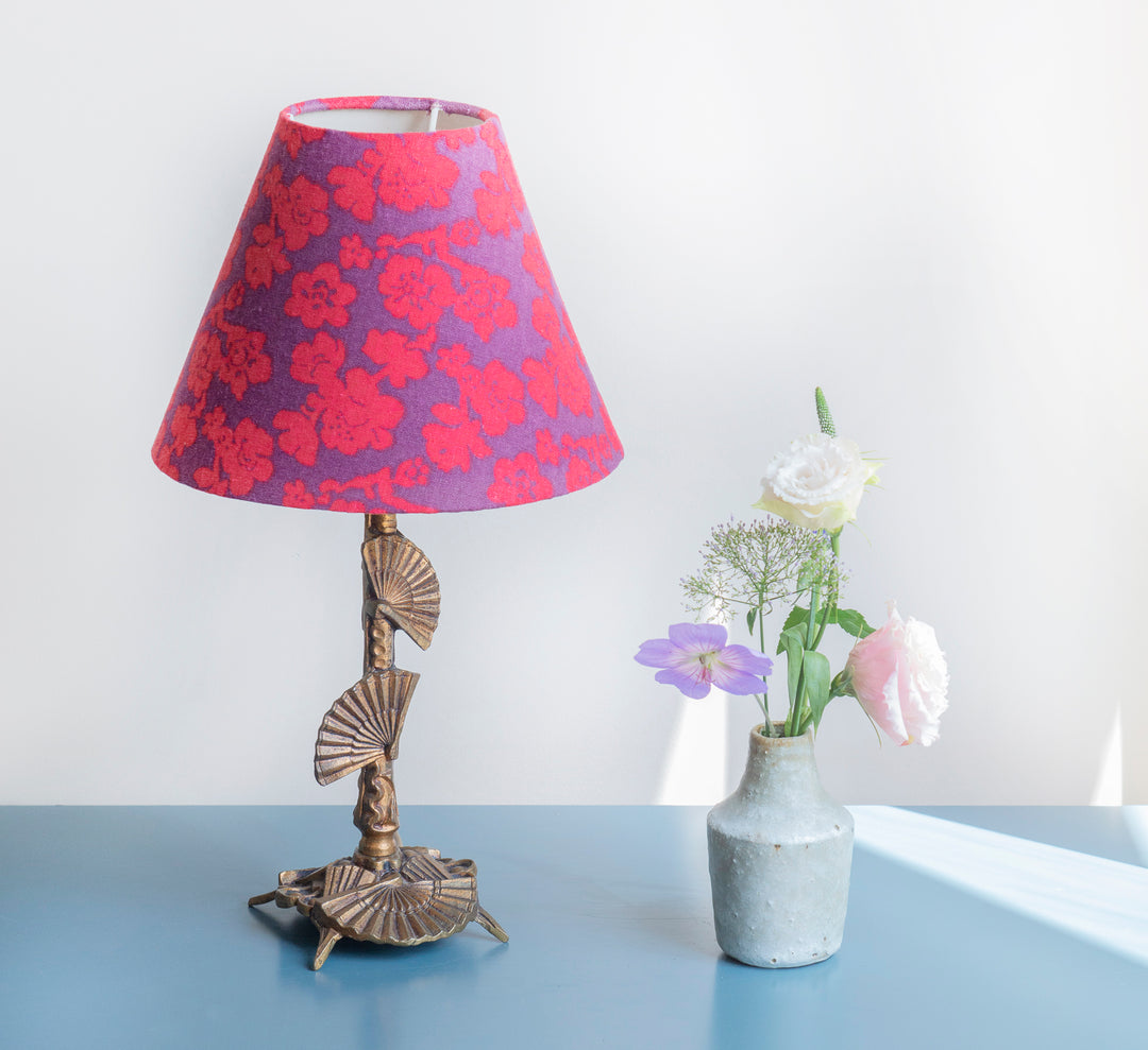 Brass Table Lamp With Floral Shade, 1950s