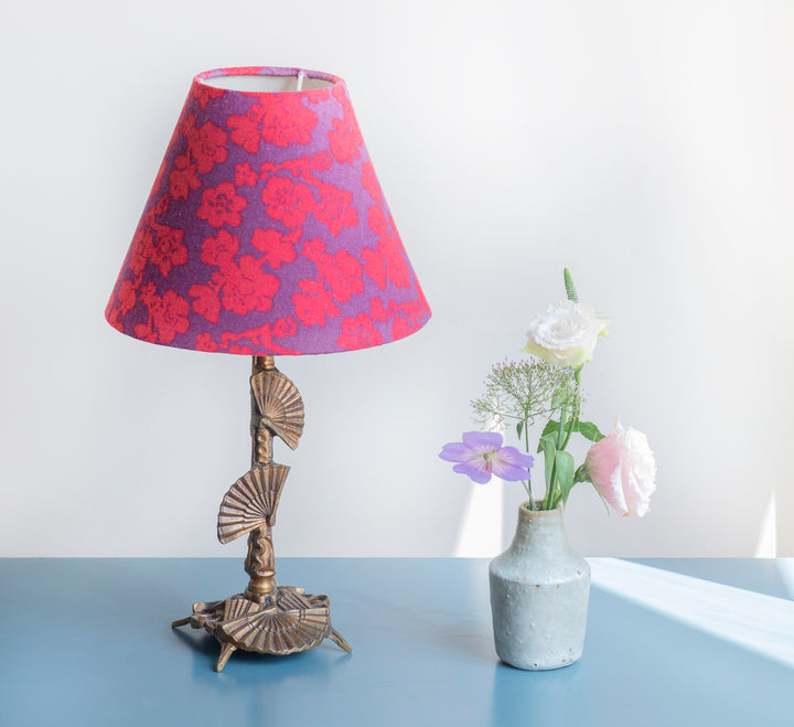 Brass Table Lamp With Floral Shade, 1950s