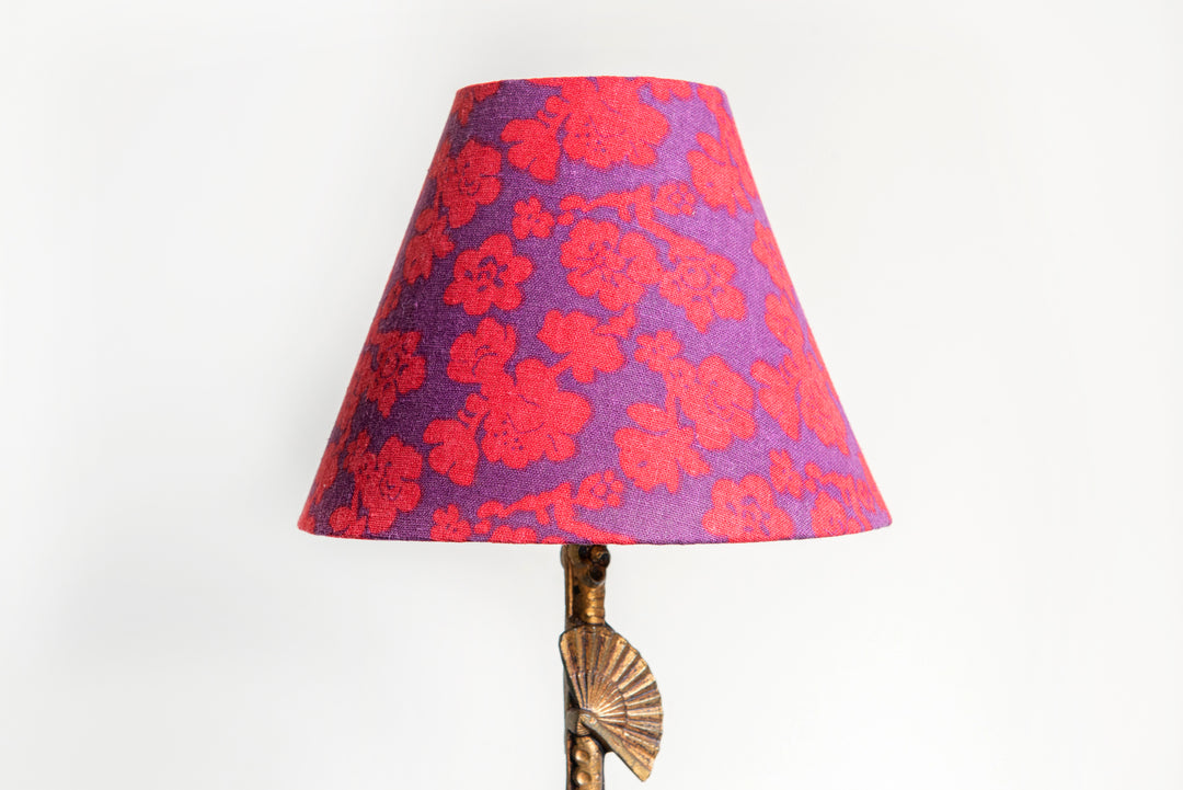 Brass Table Lamp With Floral Shade, 1950s