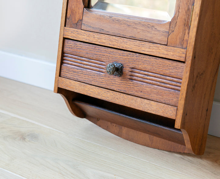 Hanging Apothecary Cabinet With Mirror And Drawer, Oak Wood