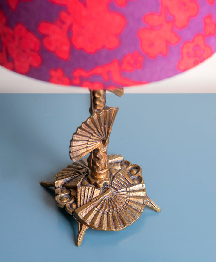 Brass Table Lamp With Floral Shade, 1950s