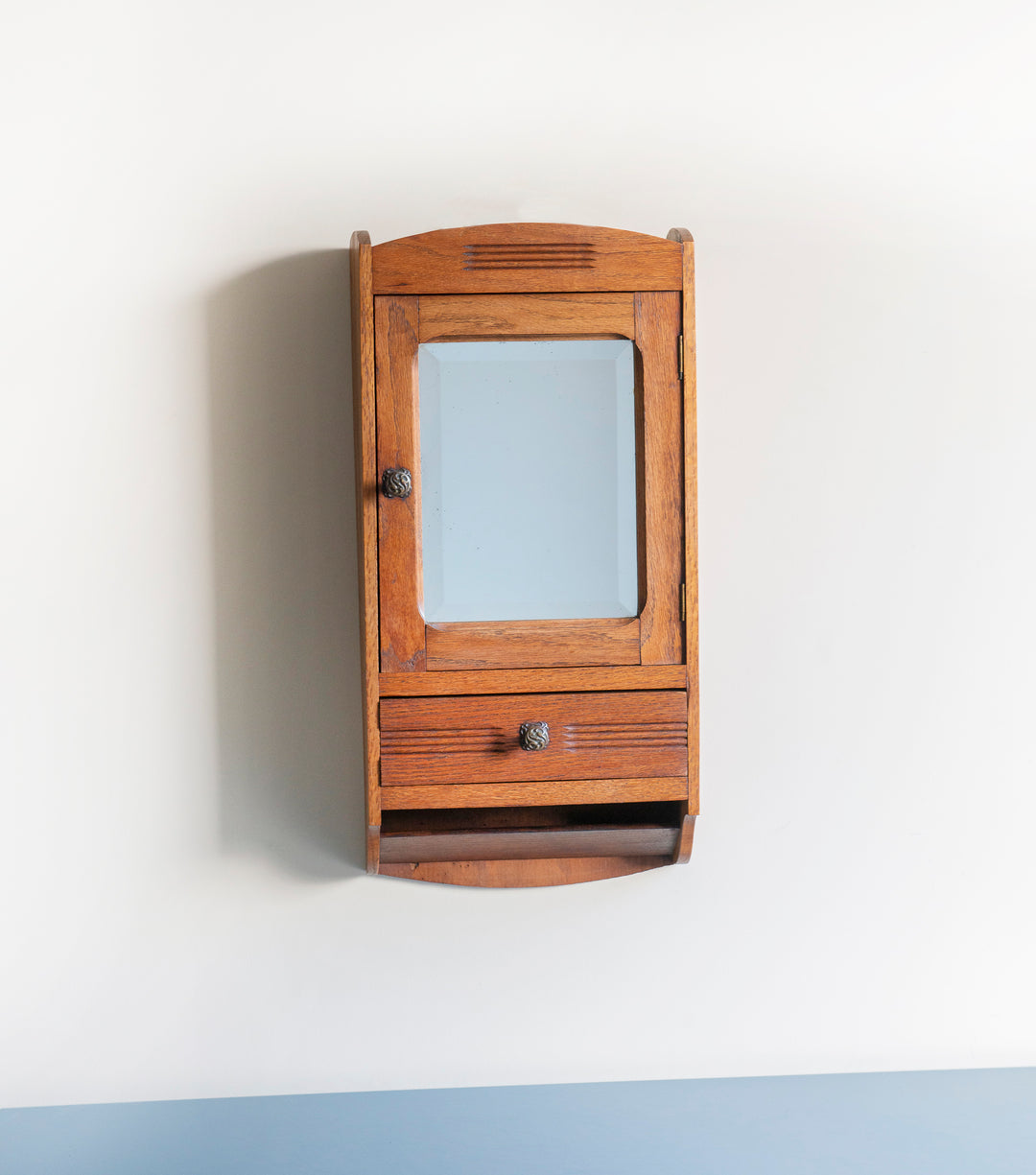 Hanging Apothecary Cabinet With Mirror And Drawer, Oak Wood