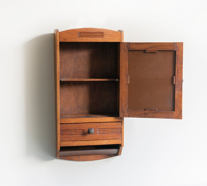 Hanging Apothecary Cabinet With Mirror And Drawer, Oak Wood