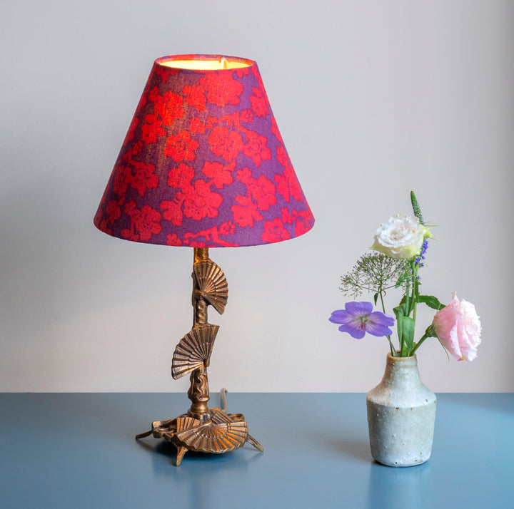 Brass Table Lamp With Floral Shade, 1950s