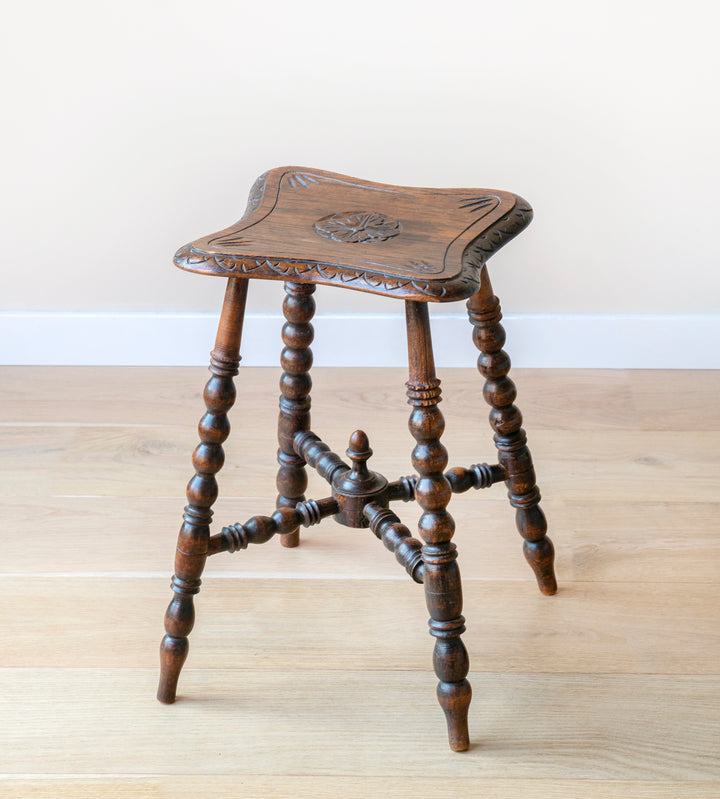 Antique Carved Side Table With Bobbin Legs, 19th Century