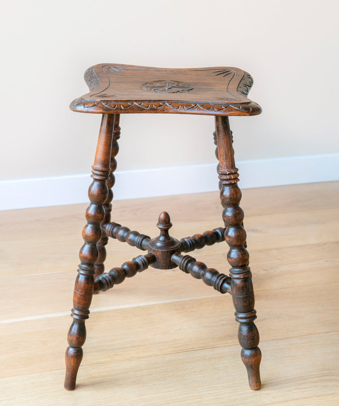 Antique Carved Side Table With Bobbin Legs, 19th Century