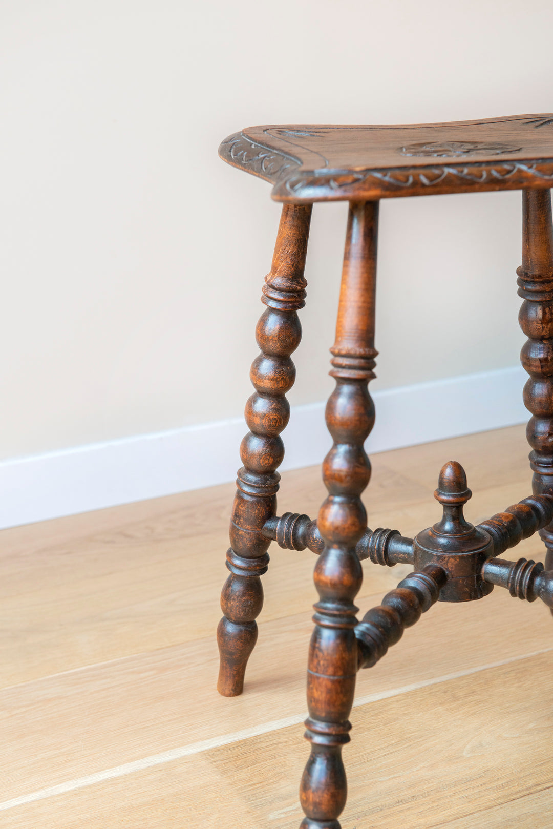 Antique Carved Side Table With Bobbin Legs, 19th Century