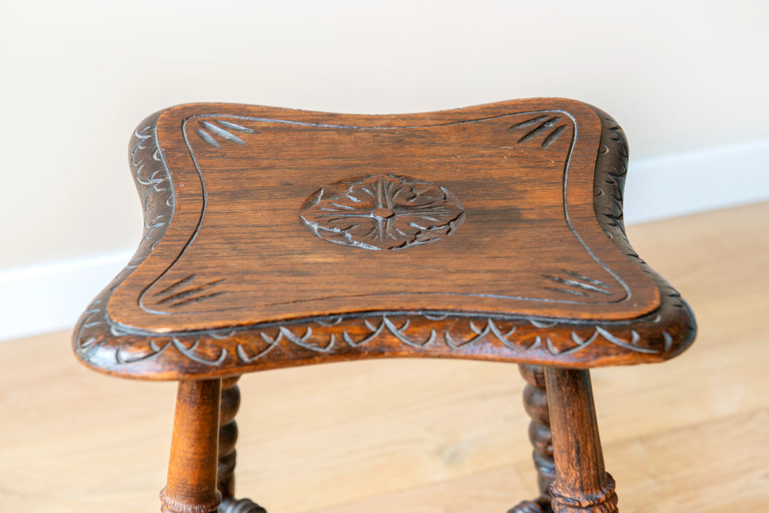 Antique Carved Side Table With Bobbin Legs, 19th Century