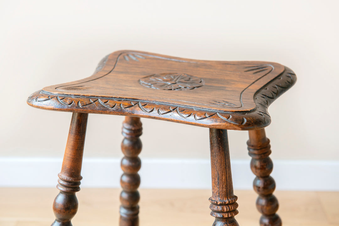 Antique Carved Side Table With Bobbin Legs, 19th Century