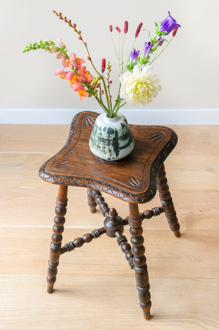 Antique Carved Side Table With Bobbin Legs, 19th Century