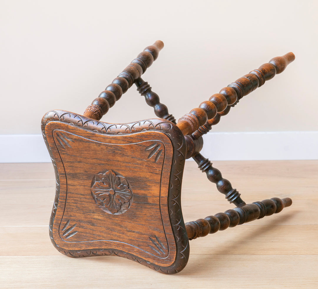 Antique Carved Side Table With Bobbin Legs, 19th Century