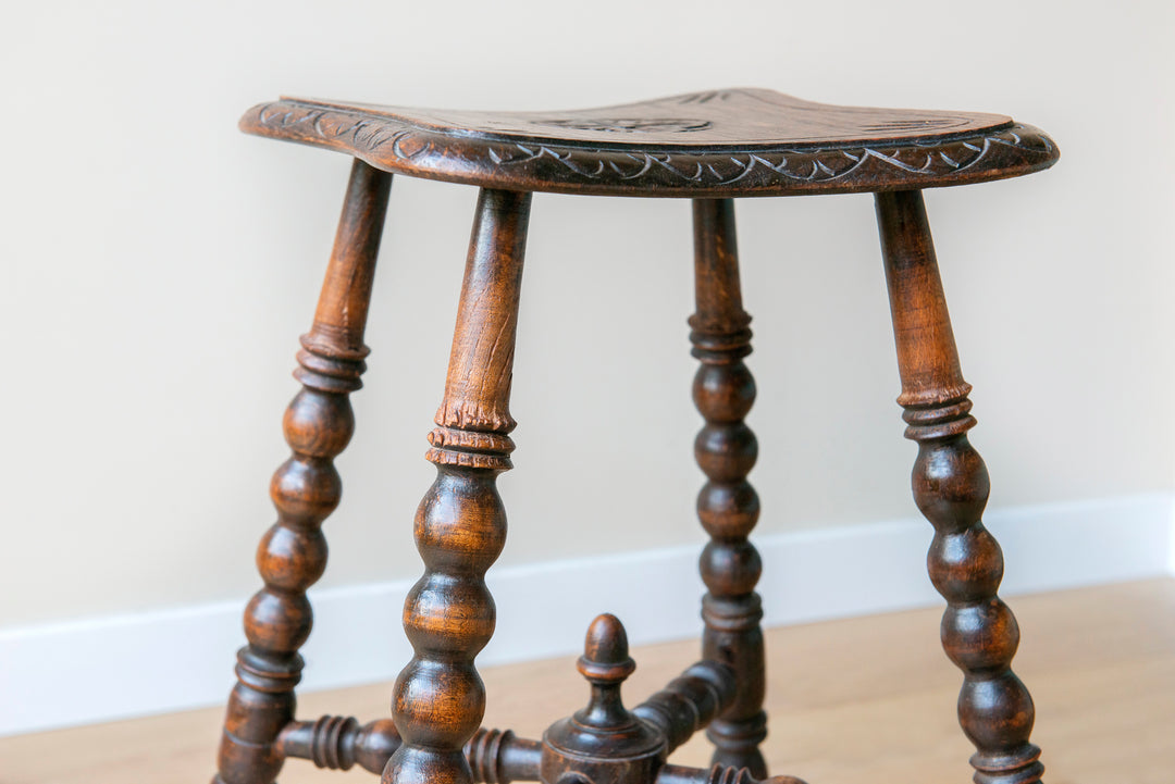 Antique Carved Side Table With Bobbin Legs, 19th Century