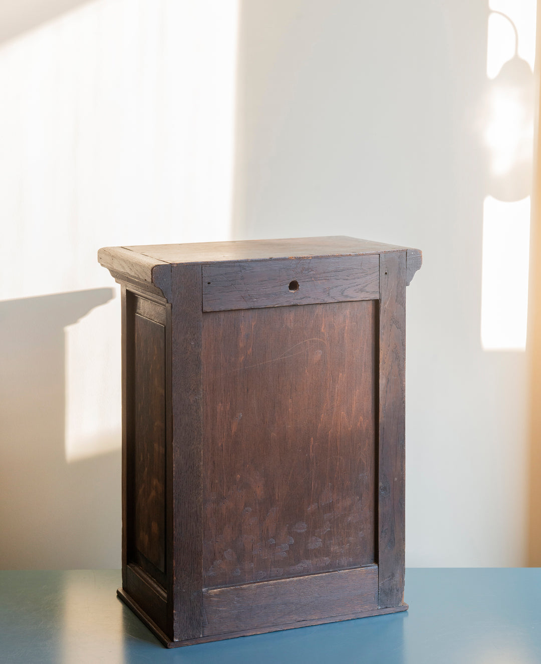 Antique Dark Brown Apothecary Cabinet, Beveled Glass Mirror