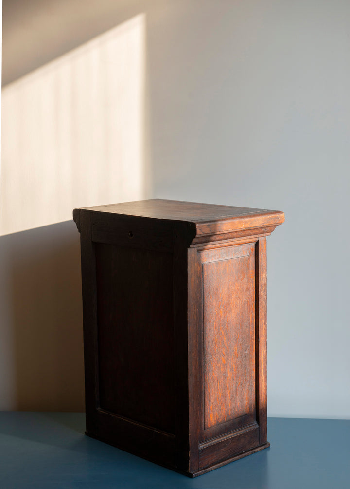 Antique Dark Brown Apothecary Cabinet, Beveled Glass Mirror