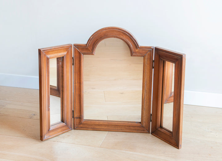 Antique Triptych Table Mirror, Oak Wood