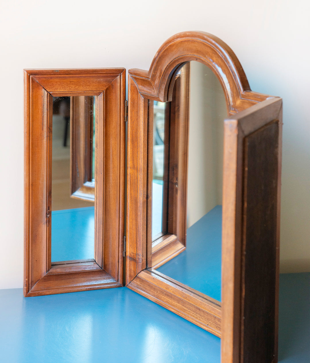 Antique Triptych Table Mirror, Oak Wood