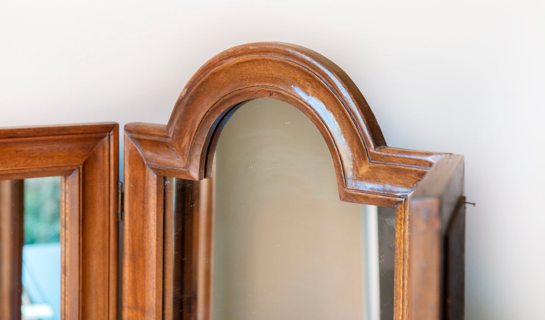 Antique Triptych Table Mirror, Oak Wood