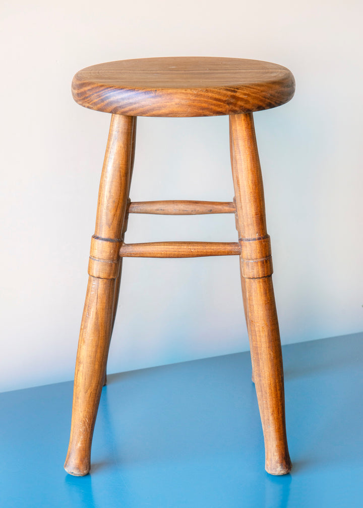 Primitive Oak Wood Farmers Stool