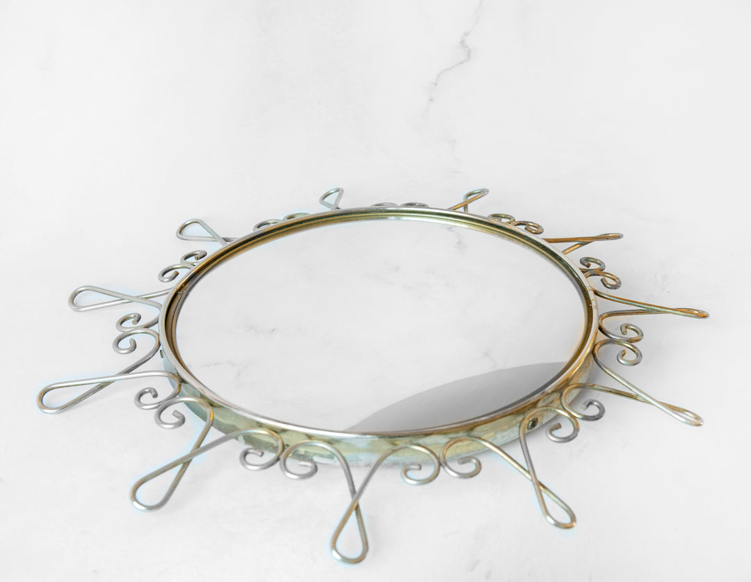 Round Convex Golden Wall Mirror, 1960s Design