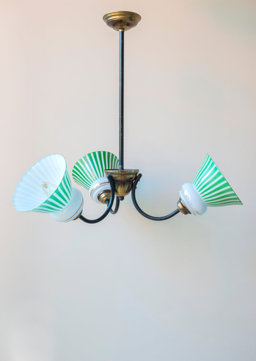 French Art Deco Ceiling Lamp, Art Glass Shades