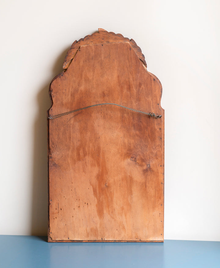 Antique Scalloped Oak Mirror With Ornament, 1920s