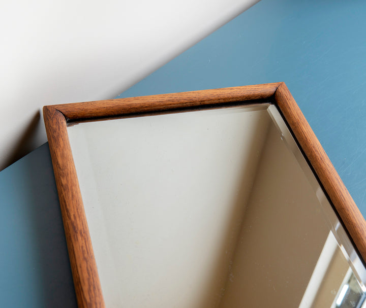 Antique Scalloped Oak Mirror With Ornament, 1920s