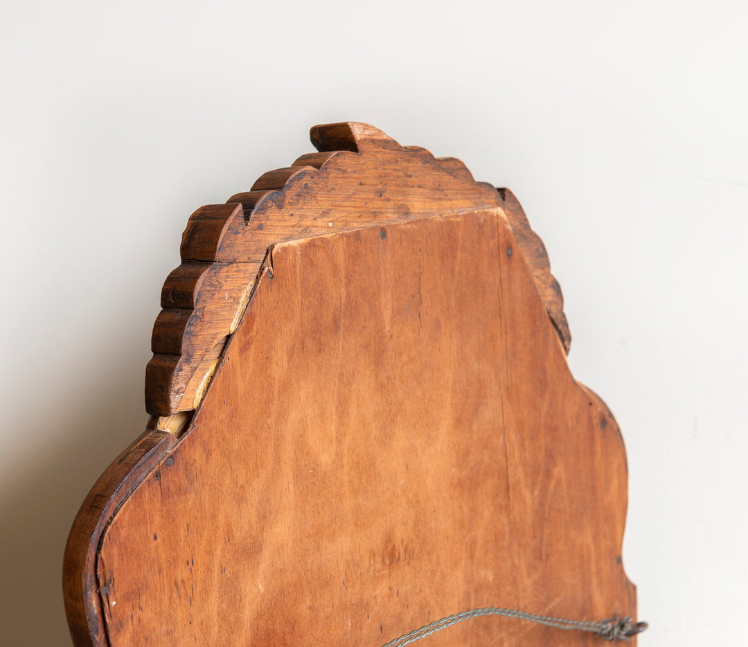 Antique Scalloped Oak Mirror With Ornament, 1920s