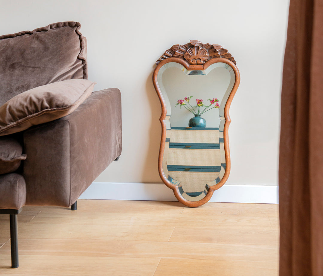 Antique Large Scalloped Wall Mirror With Ornament