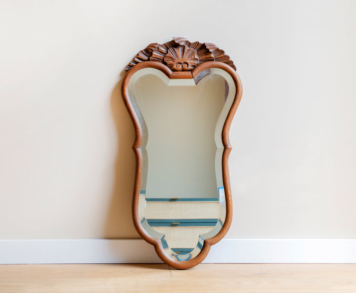 Antique Large Scalloped Wall Mirror With Ornament