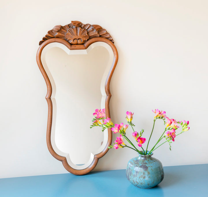 Antique Large Scalloped Wall Mirror With Ornament