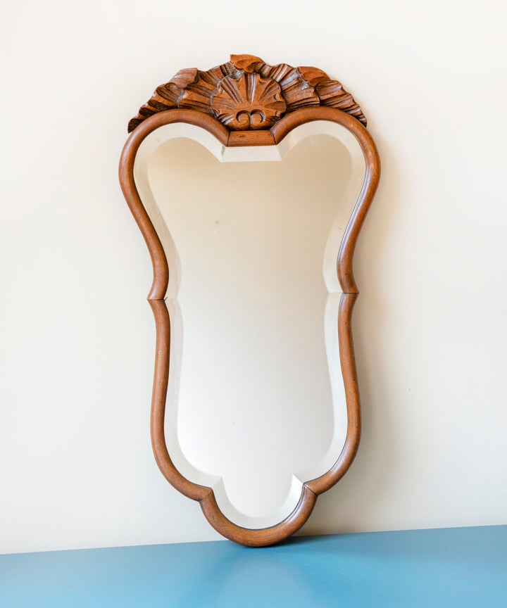 Antique Large Scalloped Wall Mirror With Ornament