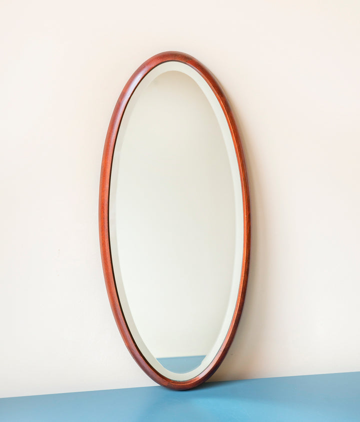 Antique Oval Mirror With Beveled Glass, Walnut Wood