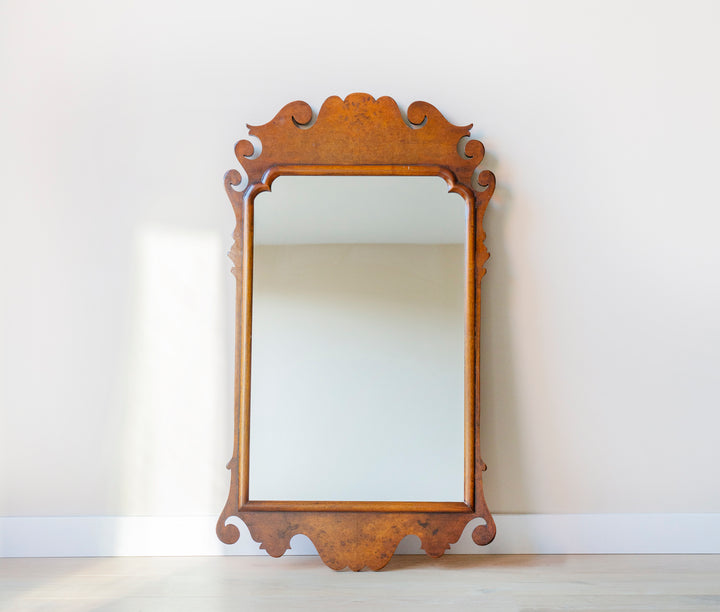 Antique Georgian Carved Wooden Mirror, Walnut Frame