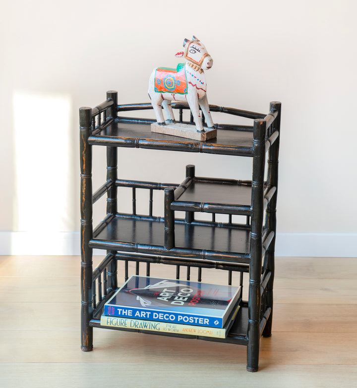 Black Lacquered Faux Bamboo Book Shelf